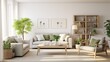 © Iona - A serene, light-filled living room with soft neutral tones, fitted with modern furniture, green plants, and minimalist decor, exuding calm and elegance.
