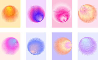 Poster - Abstract colorful blurred gradient cover template design set for poster, brochure, home decor, presentation. Cute and minimal style. Posters with geometry wireframe grid. Y2k style. Vector EPS 10