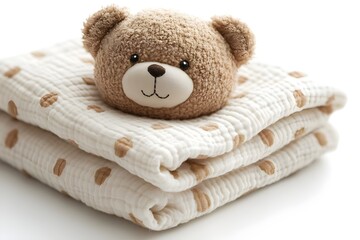 Wall Mural - a stuffed bear on a stack of blankets

