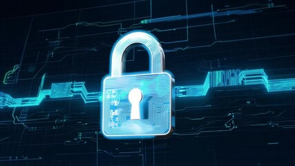 Poster - The digital padlock stands prominently against a high-tech network backdrop, symbolizing the importance of cybersecurity and data protection in today's digital world.