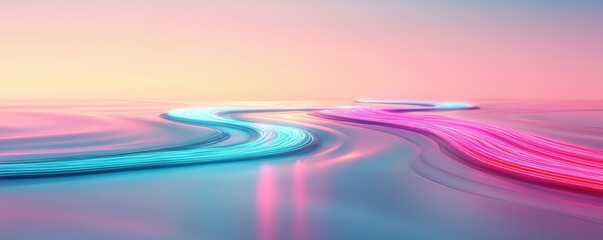 Wall Mural - Abstract pink and blue neon light waves.