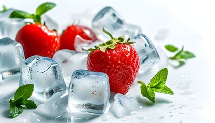 Canvas Print - Chilled Ice Cubes on a Clean White Surface for Food Preservation