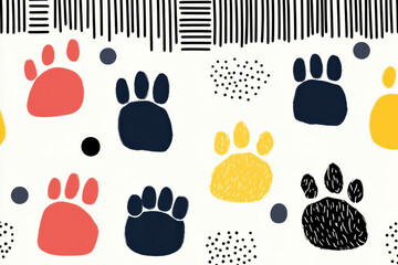 Poster - Colorful paw prints create a playful and modern pattern, perfect for pet-related designs, children's projects, or creative backgrounds.