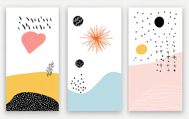 Poster - Abstract art collection featuring vibrant shapes, patterns, and colors that evoke creativity and modern aesthetics for diverse design projects.