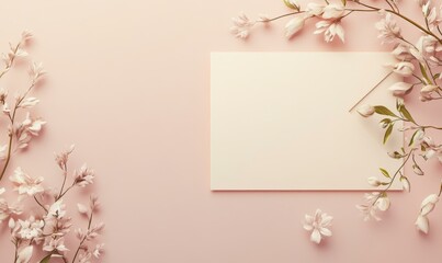 Sticker - White flowers on a pink background with a blank card.