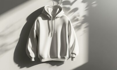 Poster - White hoodie hanging against a wall.