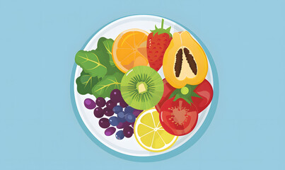 Wall Mural - fruits and vegetable herbal concept  for background or 2d illustrator cartoon.