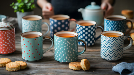 Assorted Coffee Cups with Different Patterns
