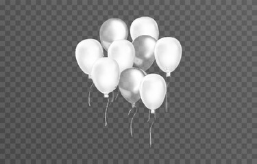 Vector balloons isolated on png background. Realistic festive 3d helium balloons template for anniversary, Birthday party design. Vector illustration on transparent background.