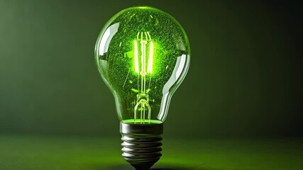 Poster - A bright green light bulb stands against a dark backdrop, illuminating its unique filament and design elements, creating an inviting atmosphere with its enchanting glow.