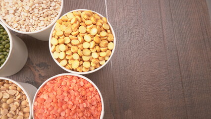 Wall Mural - Assorted different types of beans and cereals grains. Set of indispensable sources of protein for a healthy lifestyle. Everyday use at Indian households.