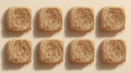 Golden Hay Bales in Abstract Arrangement on Light Beige Background