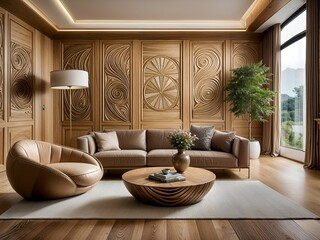 modern living interior design, beautiful sofa and many new styles pillows, art frame, on living room.