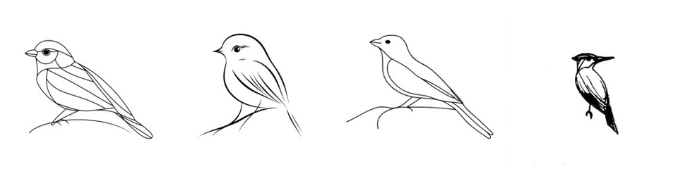 Wall Mural - Drawing style of a sparrow. Black line sketch isolated on white background. Modern illustration.