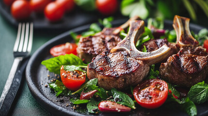 lamb chops with mint and summer salad a ketogenic diet meal : Generative AI