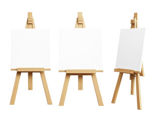 Wall Mural - wooden easel with blank canvas displayed from different angles, isolated on white background. png tr