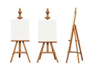 Wall Mural - wooden easel with blank canvas displayed from different angles, isolated on white background. png tr