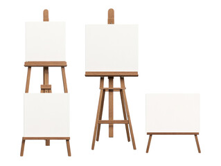 Wall Mural - wooden easel with blank canvas displayed from different angles, isolated on white background. png tr