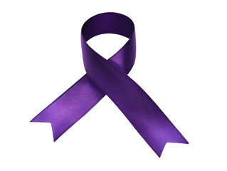 Purple awareness ribbon, symbol of support for causes, isolated on white background.  PNG transparent.