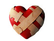 © Asier - Broken red heart patched with bandages, symbol of healing or heartbreak, isolated on white.  PNG transparent.