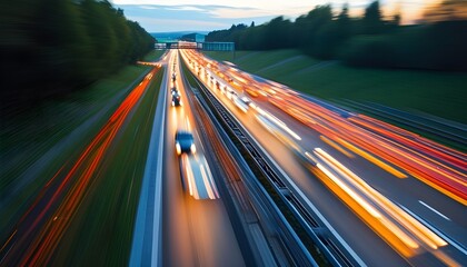 Wall Mural - dynamic highway scene capturing cars in motion with a blur effect