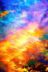 Wall Mural - Vibrant abstract watercolor landscape with luminous colors.