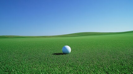 Wall Mural - Sports and Athletic Excellence: A golf ball on a green field under a clear blue sky.