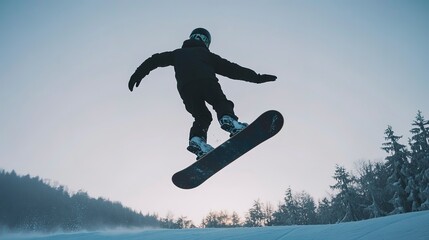 Wall Mural - snowboarder jumping in the air. 