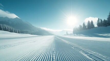 Sticker - Skiing in beautiful sunny Austrian Alps on an empty ski slope on a sunny winter day 