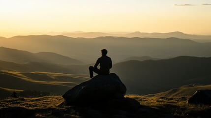 Silhouette on a rock in front of the vastness of the mountainous landscape 