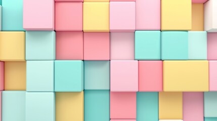 Poster - Abstract background of pastel-colored cubes forming a random pattern is a modern and minimalist representation of order and chaos