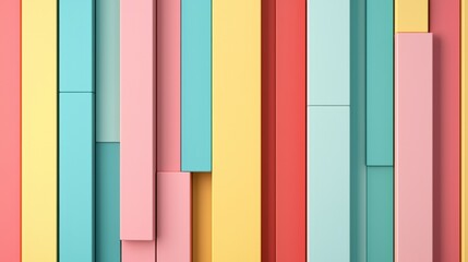Poster - Assortment of vertical rectangles in bright pastel colors are staggered at different heights, creating a dynamic and modern abstract background
