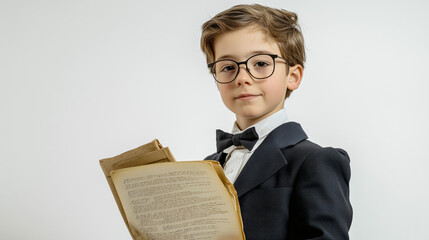 Poster - American boy dressed as a lawyer holding legal documents