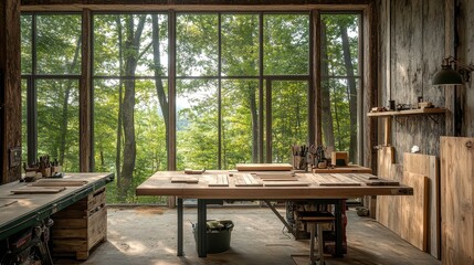 Wall Mural - Cozy Cabin Retreat in the Lush Forest Oasis