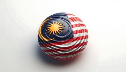 A round object with a red, white and blue striped pattern and a yellow star on it. The object is a representation of the United States of America and Malaysia, isolated on white background