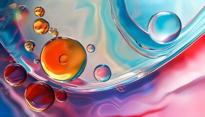 Wall Mural - Vibrant Abstract Backdrop of Colorful Oil Drops and Waves on Water