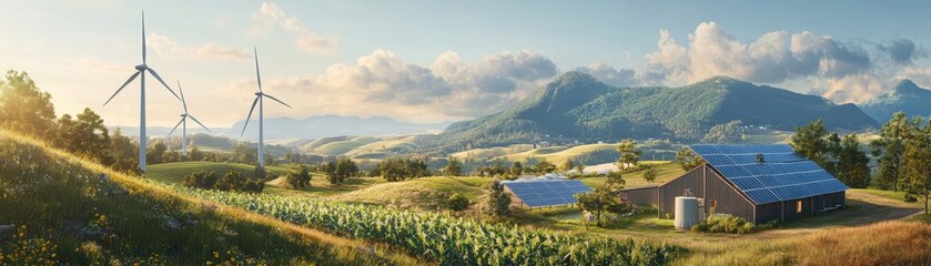 Serene Countryside Landscape with Renewable Energy Sources