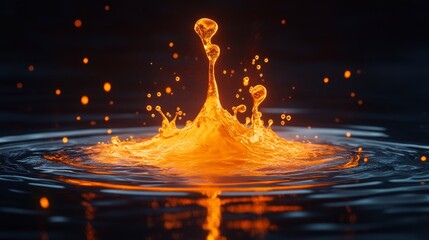 A splash of orange liquid in a dark blue body of water