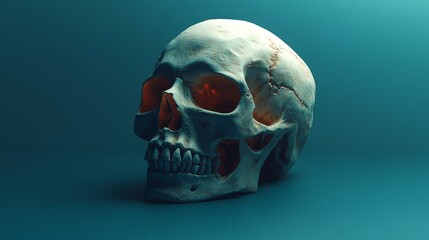 Wall Mural - A skull with a red eye is on a blue background