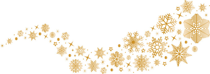 Wall Mural - Snowflakes border in wave shape.Golden snowflakes with stars border. Golden snowflakes wave vector. Christmas decoration.	Template with a christmas elements .Snowflakes background