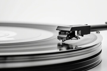 A sharp image depicting a close view of a turntable needle accurately playing a spinning vinyl record, highlighting the precision and detail of sound reproduction technology.