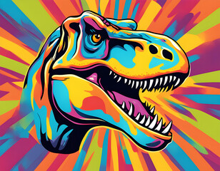 Wall Mural - colorful Tyrannosaurus Rex head with cool isolated pop art style background