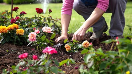 Canvas Print - Gardening: Planting Roses and Caring for Flowers