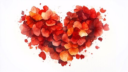 Wall Mural - Artistic watercolor rendering of a heart made from red flower petals, showcasing a romantic and intricate floral heart shape.