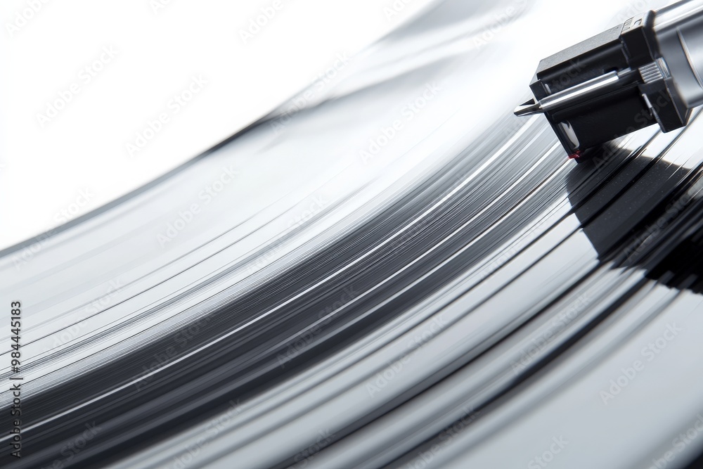 This image captures an extreme close-up of the grooves of a vinyl ...