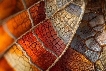 Aufkleber - A detailed close-up image of a butterfly wing displaying its rich patterns, scales, and vibrant colors, showcasing the intricate beauty of nature.