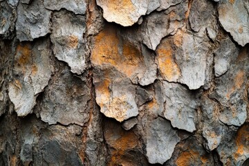 Poster - A highly detailed macro image showcasing the rough and textured surface of tree bark with distinct natural patterns and varying shades of brown and gray.