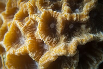 Poster - This image displays a golden coral structure with intricate natural patterns, highlighting the fascinating texture and organic beauty of marine life in its underwater habitat.