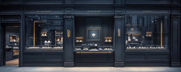 Wall Mural - a luxurious dark grey exterior jewelry store, offering custom designs and private viewing appointmen