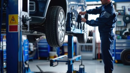 Mechanic Working On Car In Auto Shop